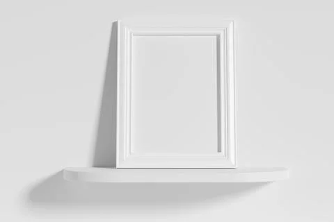 Rectangular photo frame on white rounded shelf leaning at wall Stock Illustration