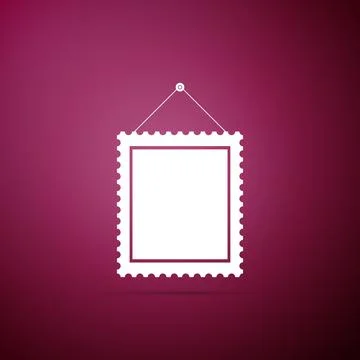 Rectangular picture frame hanging on the wall icon isolated on purple background Stock Illustration