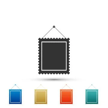 Rectangular picture frame hanging on the wall icon isolated on white background Stock Illustration
