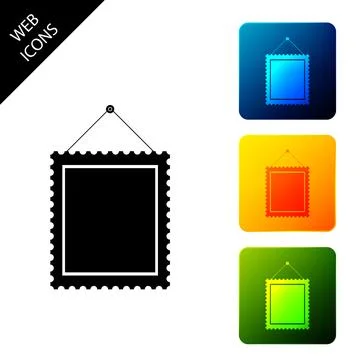 Rectangular picture frame hanging on the wall icon isolated on white background Stock Illustration