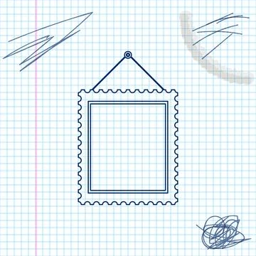 Rectangular picture frame hanging on the wall line sketch icon isolated on white Stock Illustration