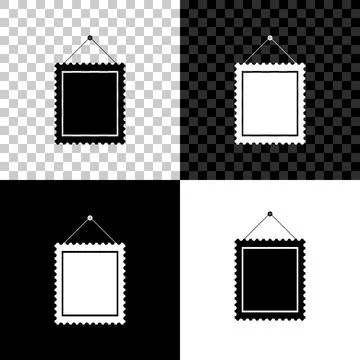 Rectangular picture frame hanging on the wall icon isolated on black, white and Stock Illustration