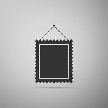 Rectangular picture frame hanging on the wall icon isolated on grey background Stock Illustration