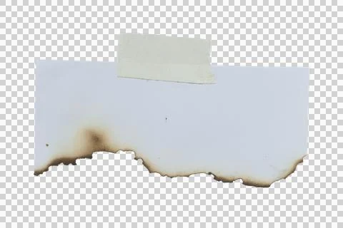 Rectangular piece of white paper with burnt, charred edges, attached to a s.. Stock Photos