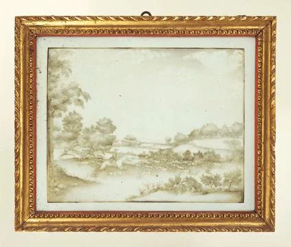 . Rectangular plaque of porcelain, painted on the glaze in black. Pictured... 스톡 사진