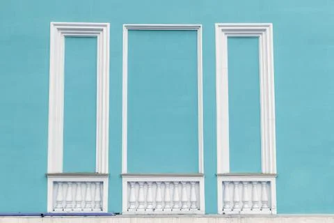 Rectangular plaster decorative frames on the wall, balustrade, columns, balus Stock Photos