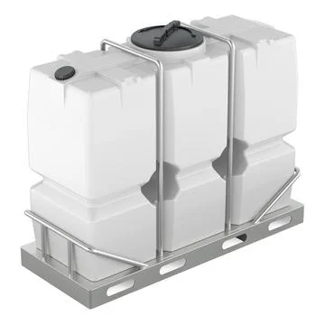 Rectangular Plastic Water Storage Tank with skeleton and pallet, 3D rendering Stock Illustration