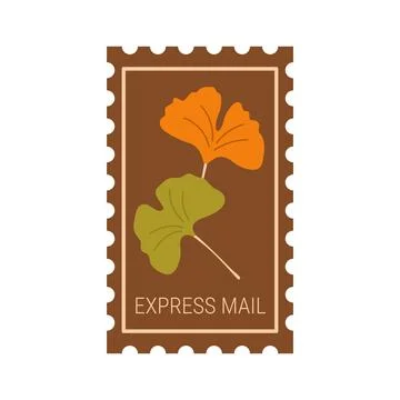 Rectangular postage stamp with autumn ginkgo biloba leaves vector Stock Illustration