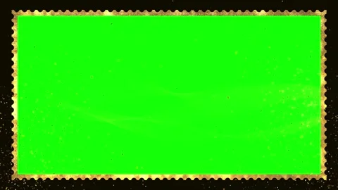 Rectangular Postage Stamp Frame with Green Screen Center and Golden Textured Stock Footage 338424261