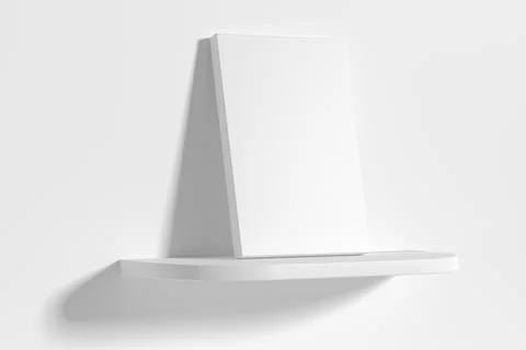 Rectangular poster on white rounded shelf leaning at wall diagonal view Stock Illustration