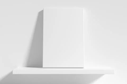 Rectangular poster on white shelf leaning at wall Illustrazione stock