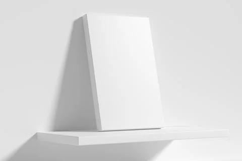 Rectangular poster on white shelf leaning at wall diagonal view Illustrazione stock