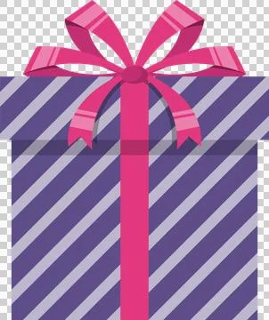 A rectangular present is decorated with a purple and white diagonal pattern.. Stock Illustration