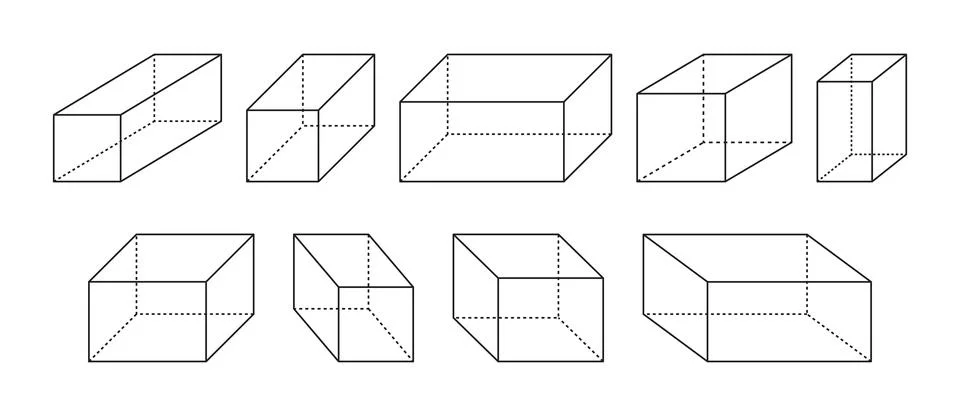 Rectangular prism outline in geometric mathematics isolated on a white back.. Stock Illustration