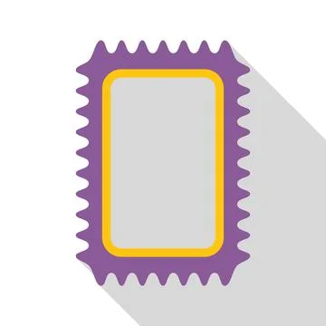 Rectangular purple blank postage stamp with yellow border and serrated edges Stock Illustration