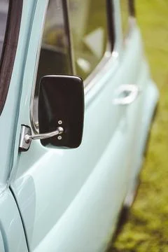 Rectangular rear view mirror on a vintage car 写真素材