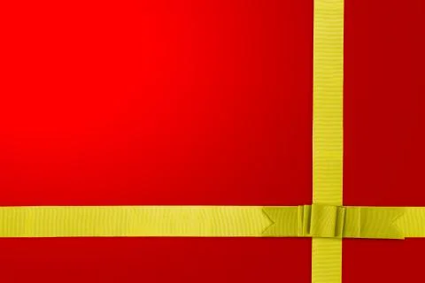 Rectangular Red Gift Box with Golden Ribbon 库存照片