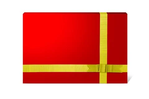 Rectangular Red Gift Box with Golden Ribbon 库存照片