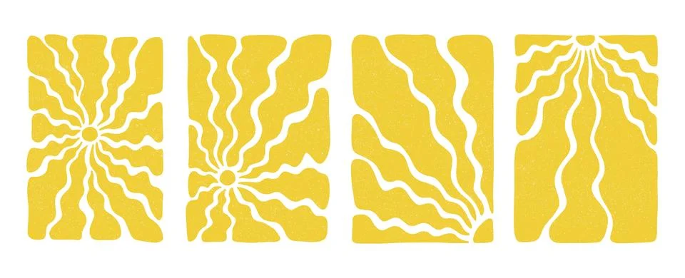 Rectangular retro groovy backgrounds set with bright sunburst in style 60s, 70s イラスト素材