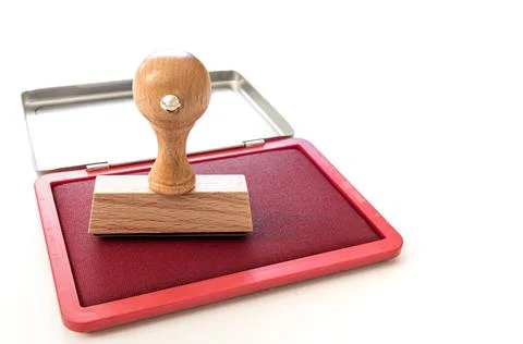 Rectangular rubber stamp on ink pad Foto stock
