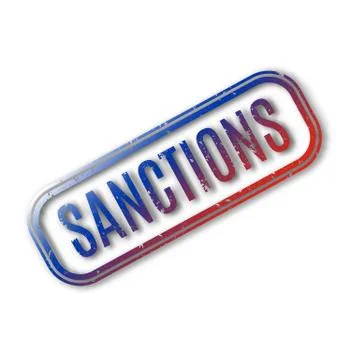 Rectangular rubber stamp with text sanction, vector illustration. Illustrazione stock