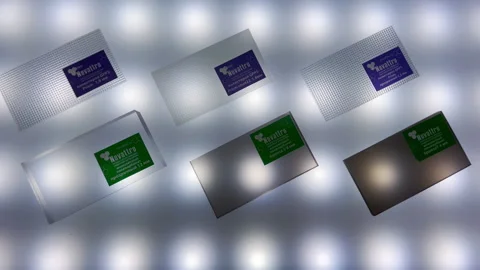 Rectangular samples of innovative plastic panels on stand Stock Footage 234322676