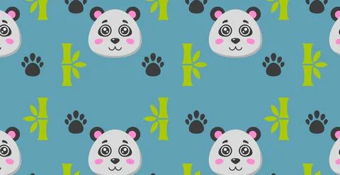 Rectangular seamless pattern, panda and bamboo - Vector Stock Illustration