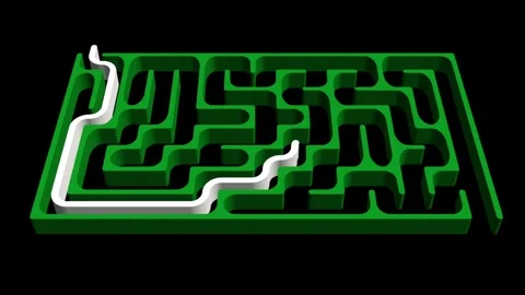 Rectangular shaped 3d maze with solution path on plain black background 스톡 동영상 319285230