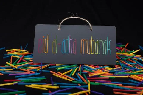 Rectangular shaped black notice board on colorful sticks Stock Photos