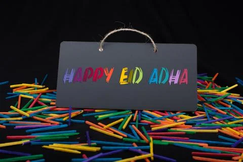 Rectangular shaped black notice board on colorful sticks Stock Photos