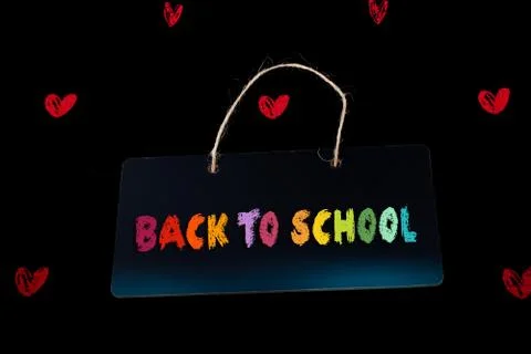 Rectangular shaped black notice board  and red hearts Stock Photos