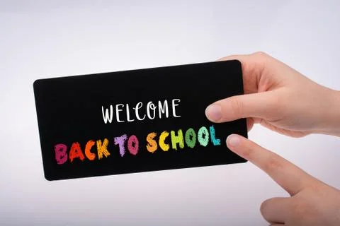 Rectangular shaped black notice board in hand Stock Photos
