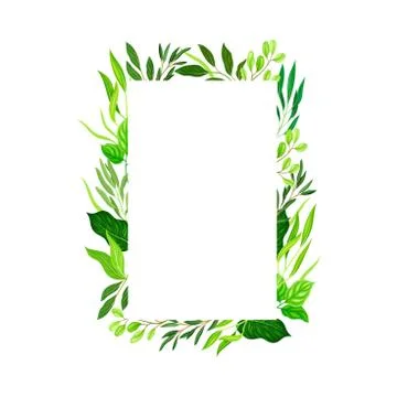 Rectangular Shaped Frame with Green Leaves or Foliage Vector Illustration Stock Illustration