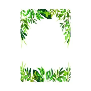Rectangular Shaped Frame with Green Leaves or Foliage Vector Illustration Stock Illustration