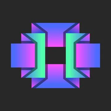 Rectangular shapes logo made of folded paper surfaces in colorful gradient,.. Stockillustratie