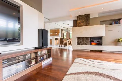 Rectangular shapes in modern villa's decor Stock Photos