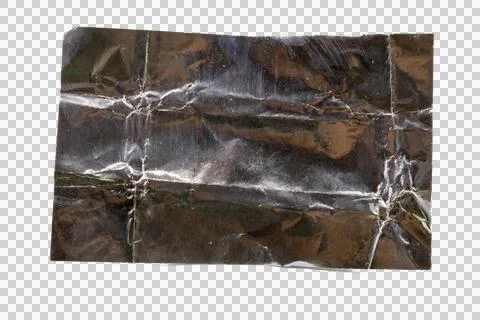 Rectangular sheet of dark brown metallic foil with deep creases Stock Photos
