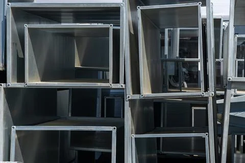 Rectangular sheet metal duct in industrial production warehouse. Ventilatio.. Stock Photos