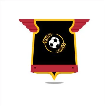 Rectangular shield with wings, soccer ball and ears of wheat inside Stock Illustration