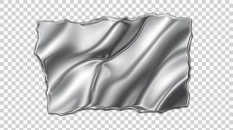 Rectangular shiny silver metallic foil sheet with crumpled surface isolated.. Stock Illustration