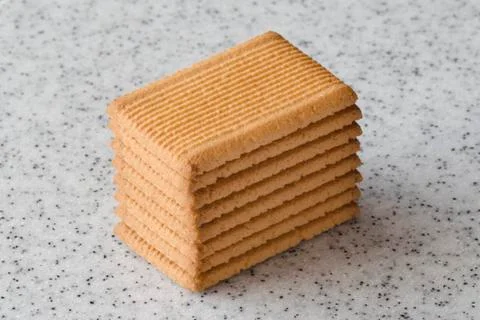 Rectangular shortbread cookies on a light marble top. Homemade baking. Stock Photos