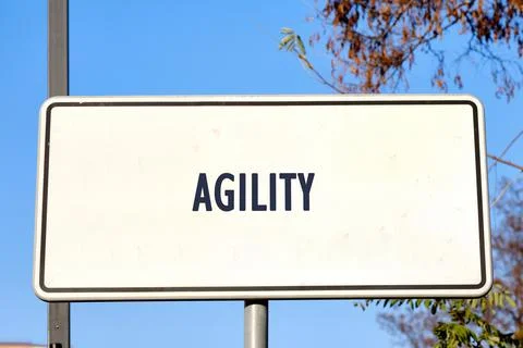 A rectangular sign displays the word agility in bold letters. The scene sho.. Photos