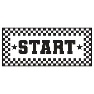 A rectangular sign features a checkered border and the word START flanked by  Stock Illustration