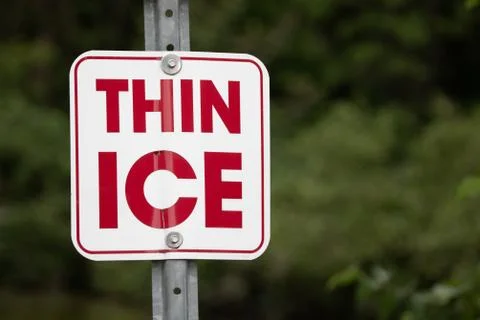 Rectangular Sign Warning Yield Thin Ice Danger Stock Photos
