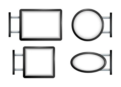 Rectangular signage light box signboard. Black metal outdoor mock up. Vector Illustrazione stock