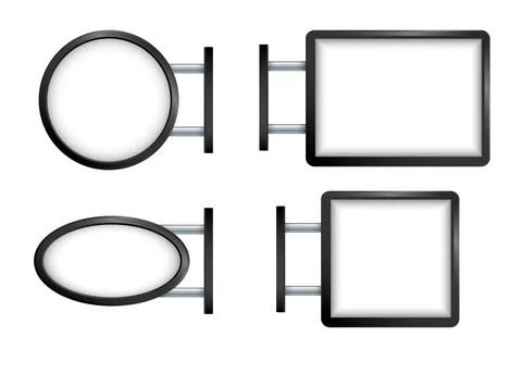 Rectangular signage light box signboard. Black metal outdoor mock up. Vector Stock Illustration