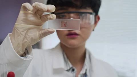 Rectangular Slide with Blood Sample in Hand 库存影片 305512857