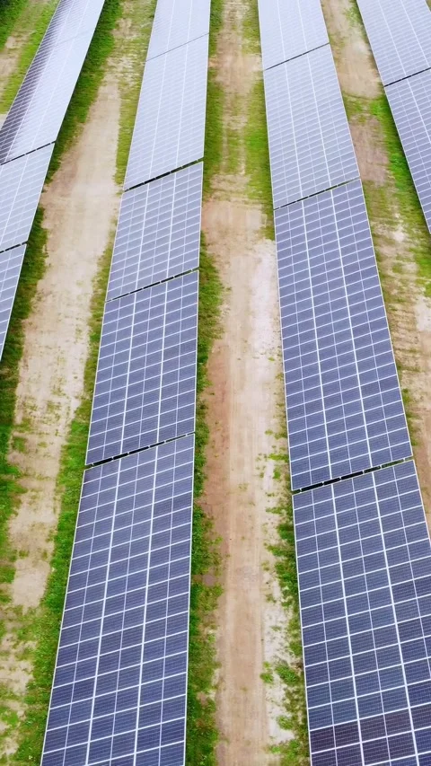 Rectangular Solar Panels, Off The Grid Energy Establishing Vertical Aerial View Stock Footage 293058084
