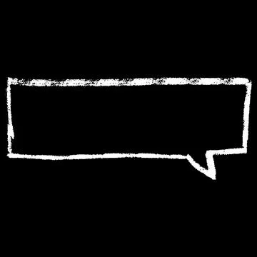 Rectangular speech bubble frame drawn with white crayon, black isolated Ilustración de archivo