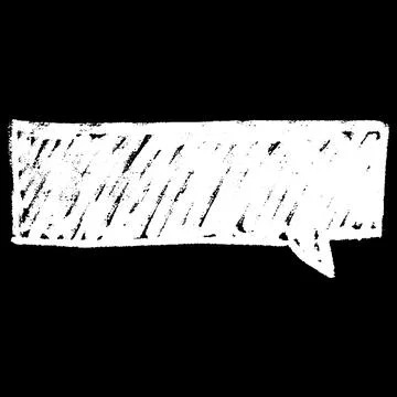 Rectangular speech bubble, hand drawn with chalk or white brush, on black Ilustración de archivo